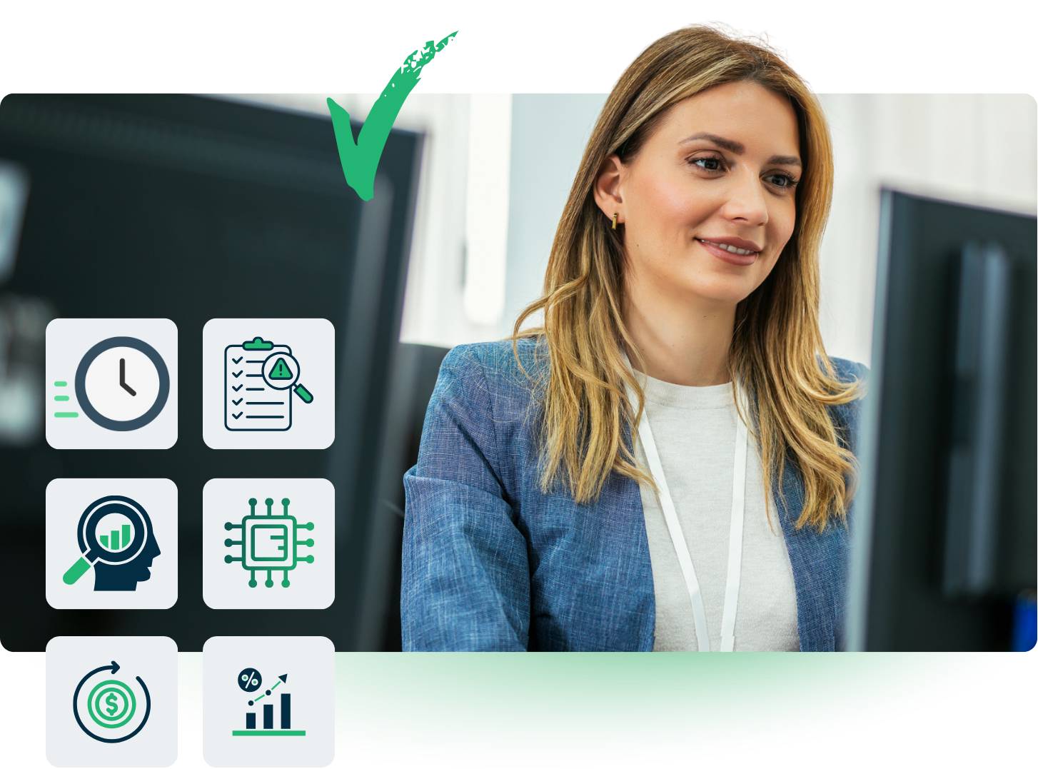 Professional working on a computer at a desk.