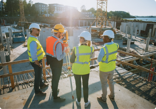 Group of colleagues in a construction setting.