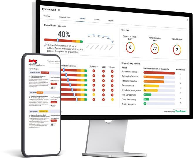 TrueProject on computer and phone screens.