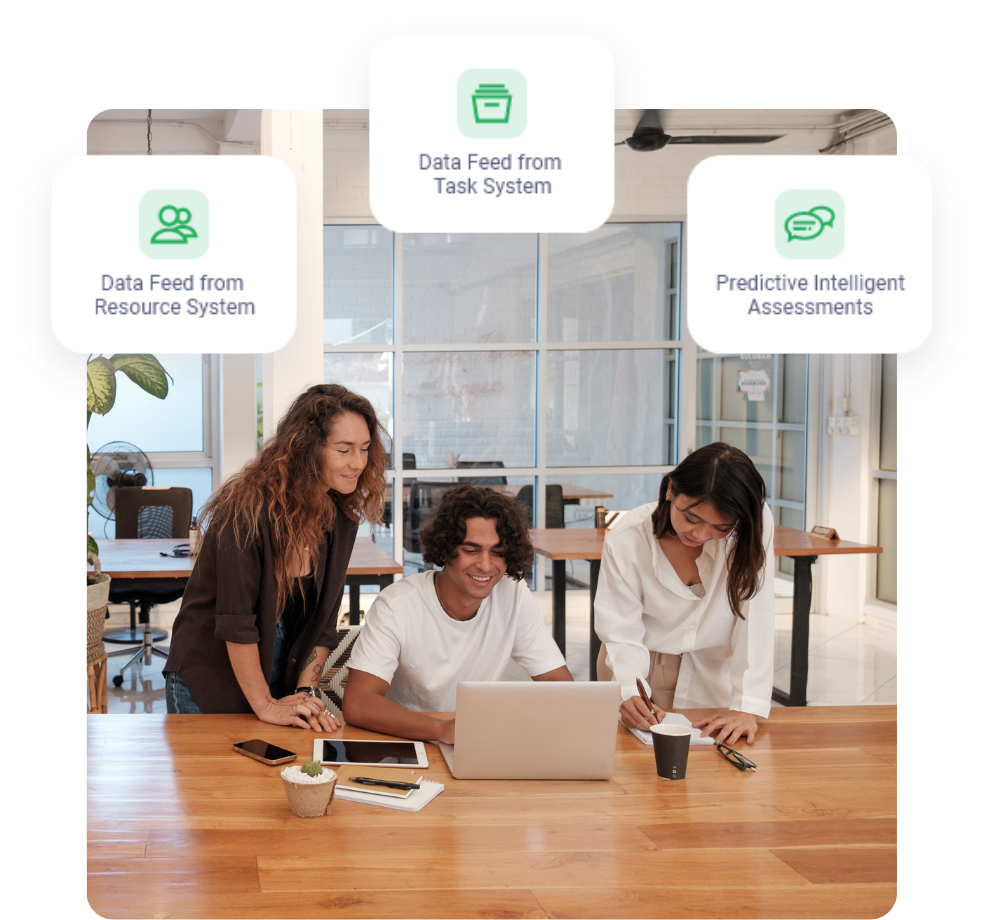 Group of professionals sitting together in a workplace setting.