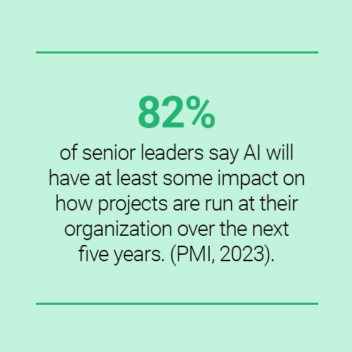 82% of senior leaders expect AI to impact project management within five years, reflecting evolving team dynamics and workflows in project execution.