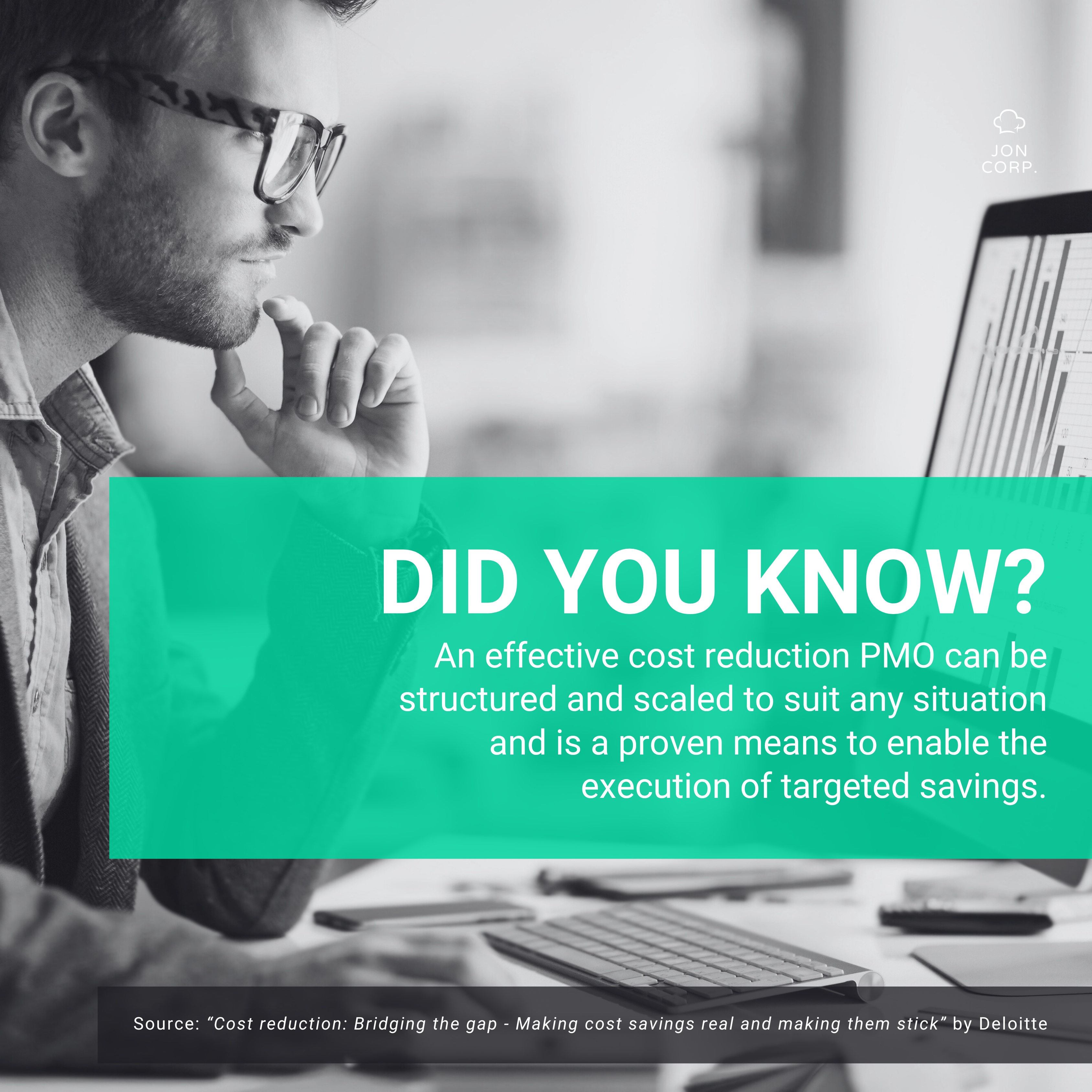 Infographic stating that an effective cost reduction PMO can be structured and scaled to support execution of targeted savings across different situations